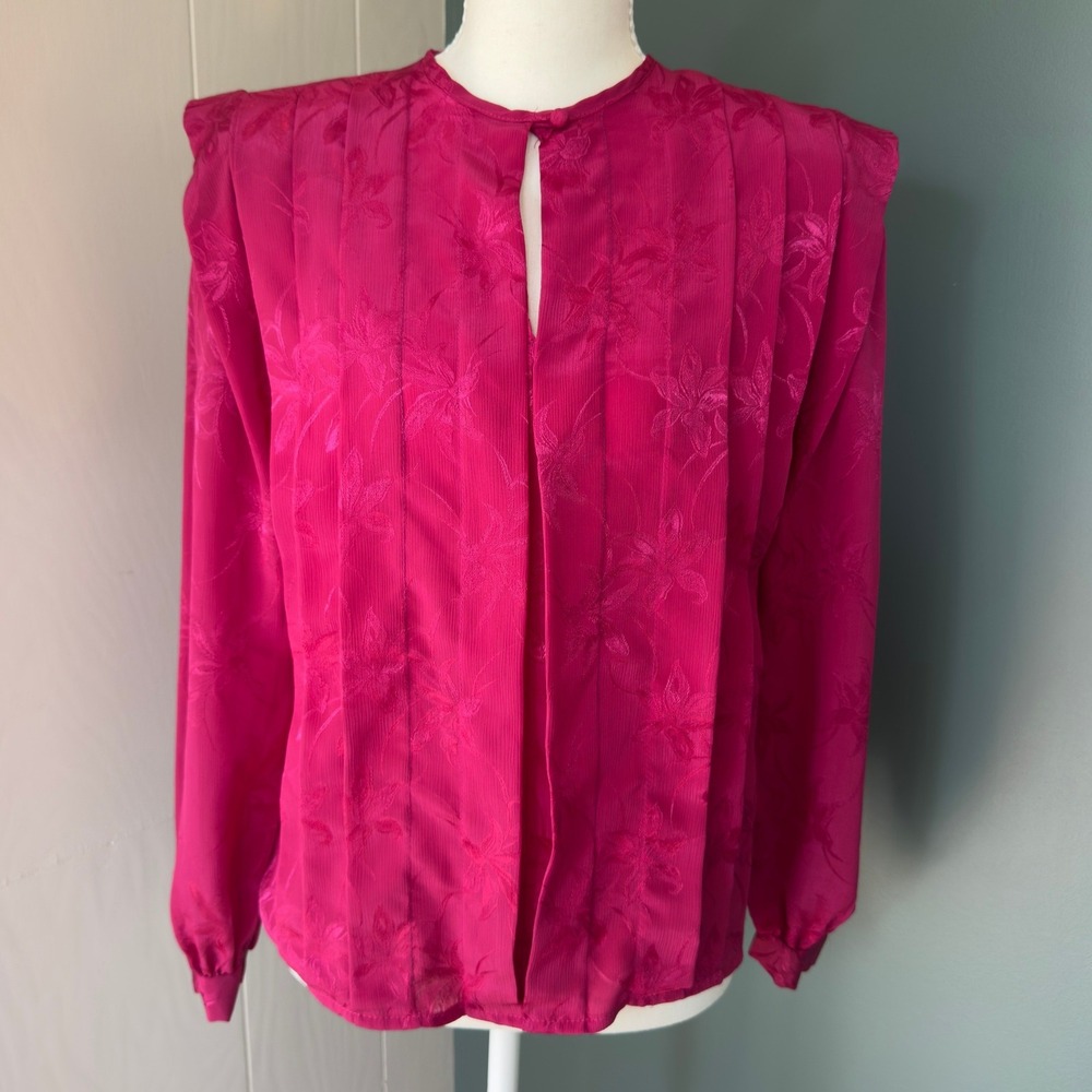 Sophisticates by Jonathan Martin Vintage Fuchsia Floral Jacquard Blouse Size 8